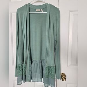 LOGO by Lori Goldstein Sage Cardigan Lace Sheer Tiered Cardigan Size L